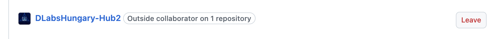 GitHub showing me added as an outside collaborator on the DLabsHungary-Hub2 org